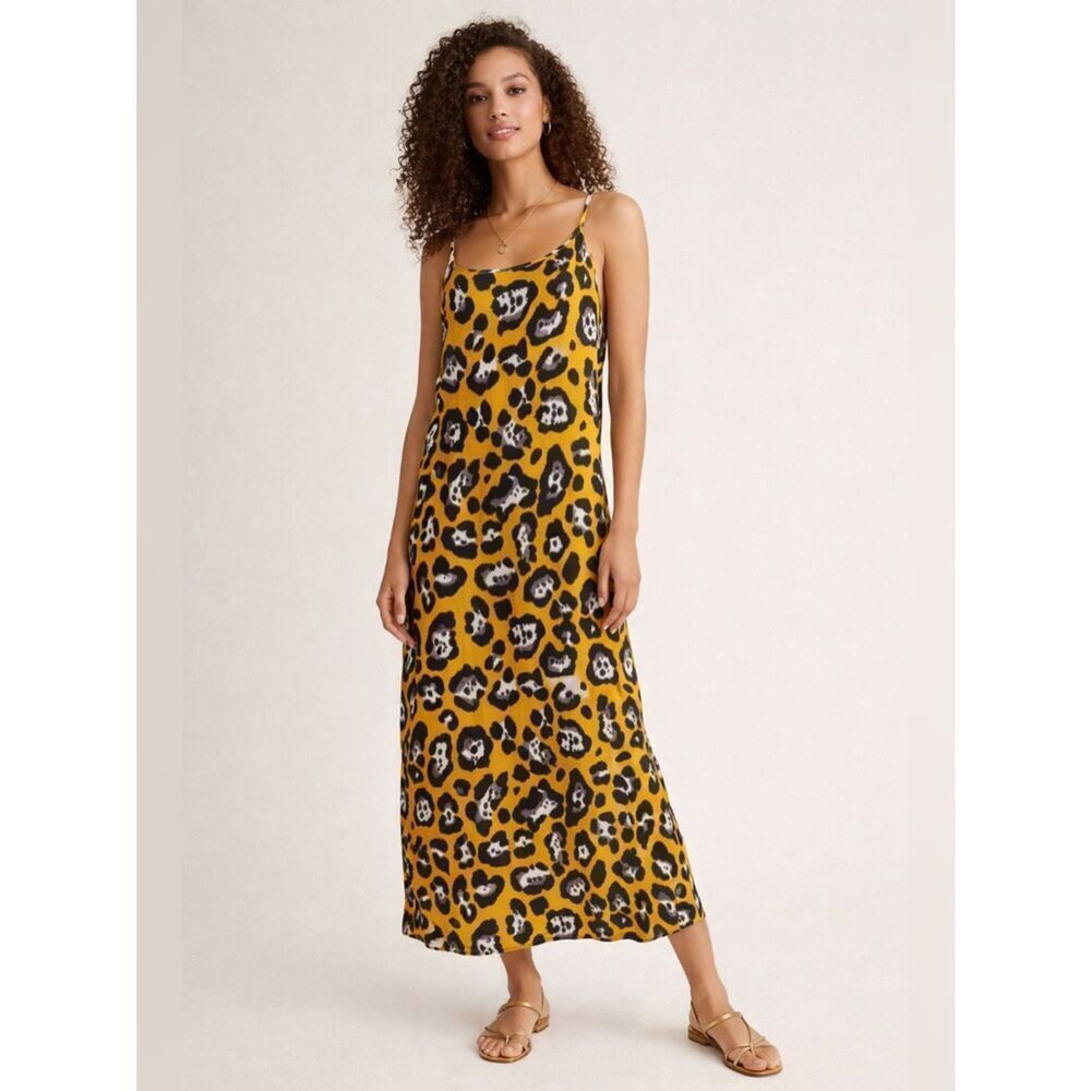Anthropologie JODIFL Leopard Print Satin Leopard Print Maxi Dress